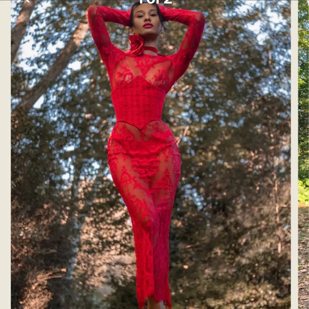 duy gauy red lace dress n corset